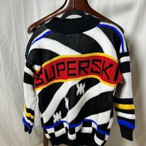 Vintage super ski sweater Black and white striped vintage‎ 80s knit sweater